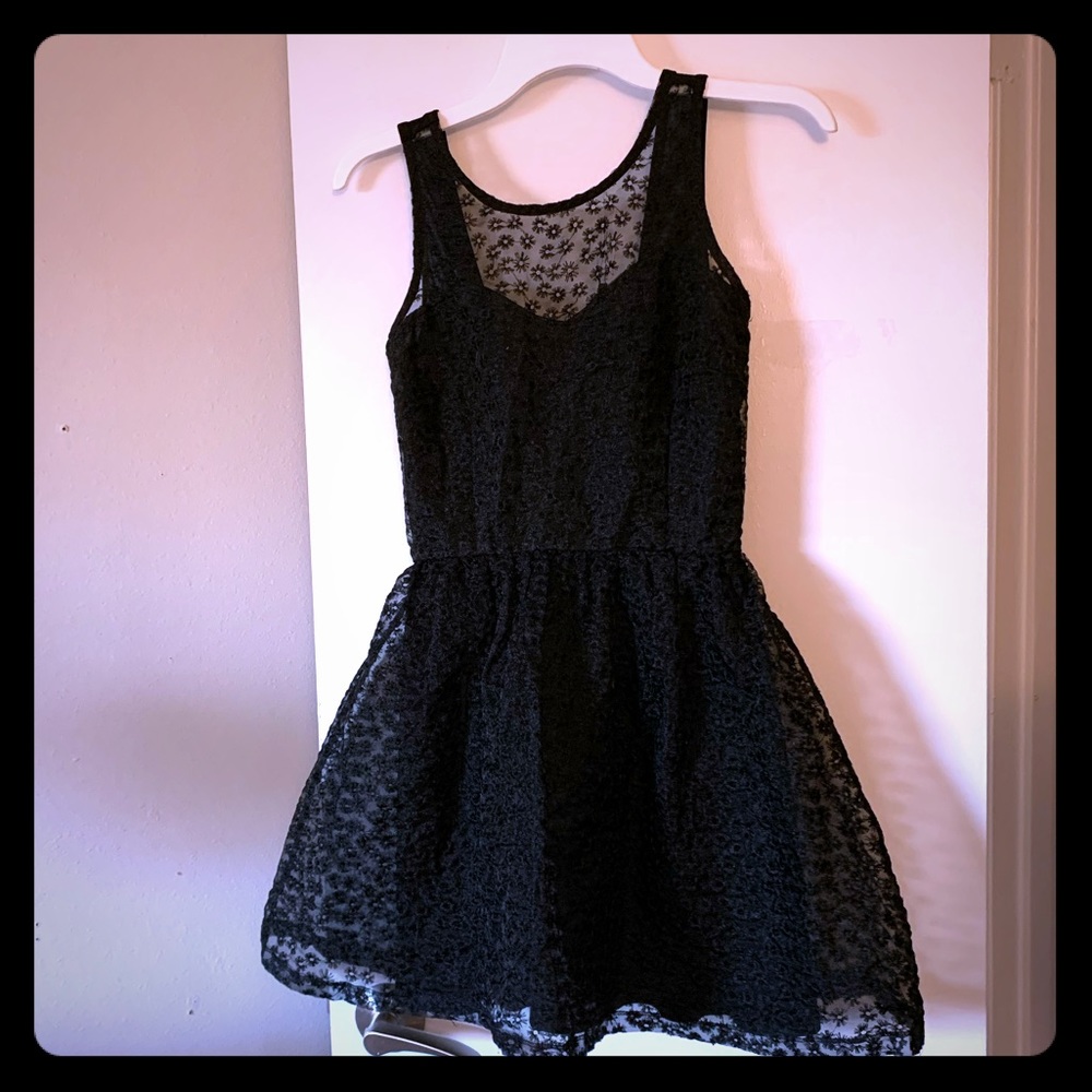 Black layered lace cocktail dress